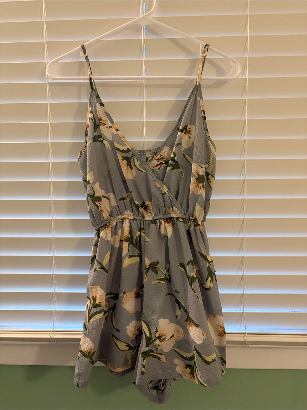 Light Blue Floral Satin-Look Romper
